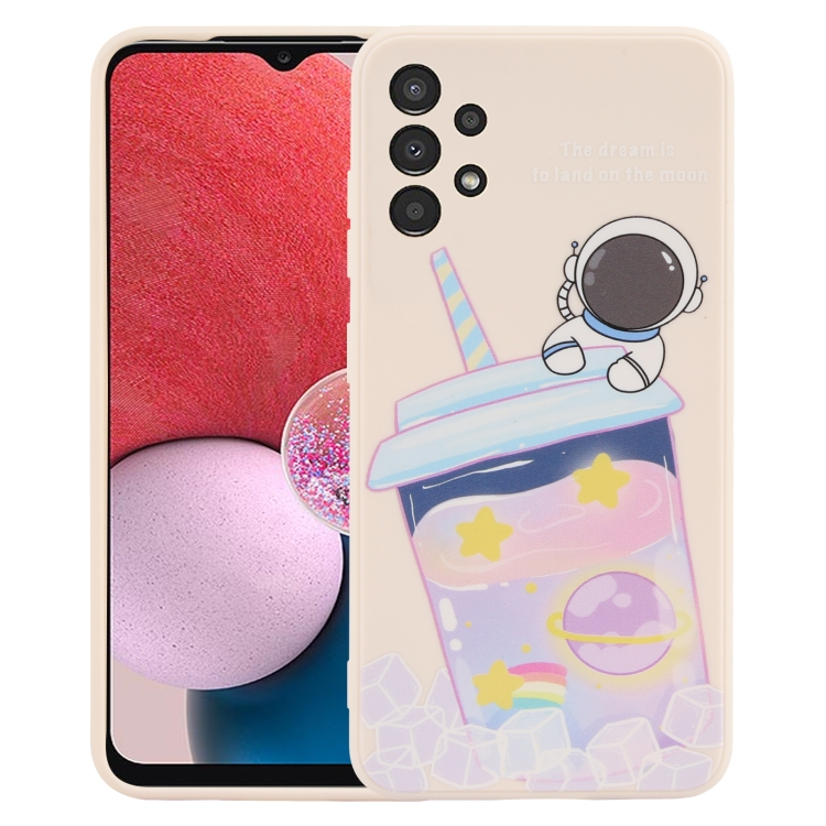 

For Samsung Galaxy A13 5G / 4G Milk Tea Astronaut Pattern Liquid Silicone Phone Case(White)
