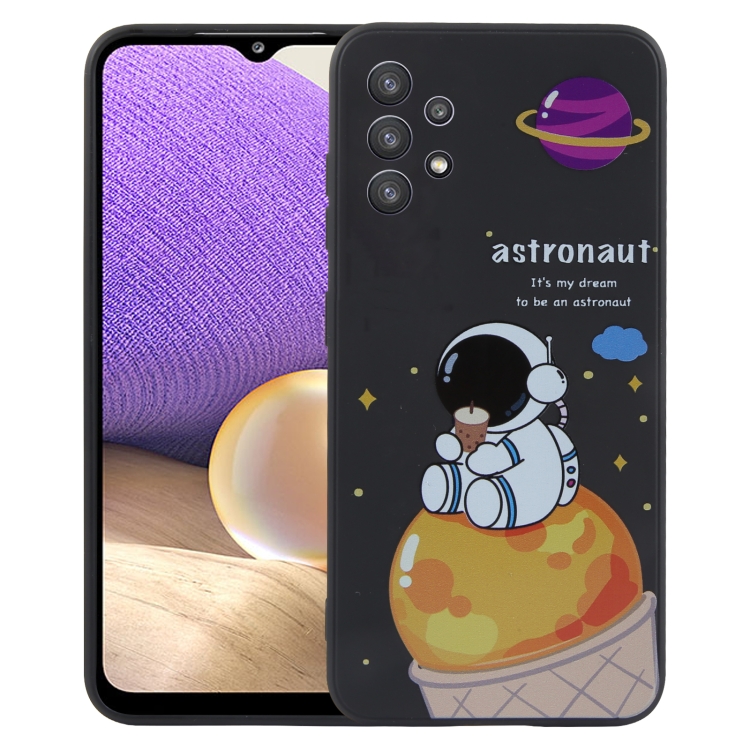 

For Samsung Galaxy A32 5G / M32 5G Milk Tea Astronaut Pattern Liquid Silicone Phone Case(Black)