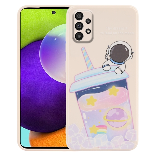 

For Samsung Galaxy A52 / A52s 5G Milk Tea Astronaut Pattern Liquid Silicone Phone Case(White)