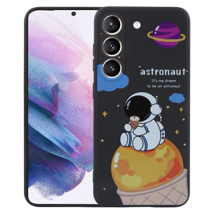 

For Samsung Galaxy S21+ 5G Milk Tea Astronaut Pattern Liquid Silicone Phone Case(Black)