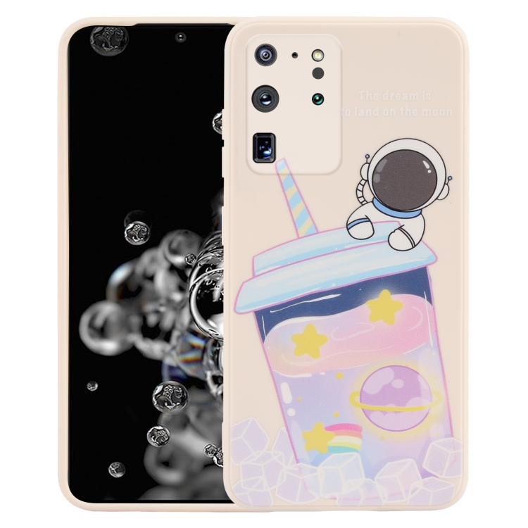 

For Samsung Galaxy S20 Ultra 5G / 4G Milk Tea Astronaut Pattern Liquid Silicone Phone Case(White)