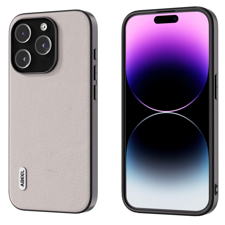 

For iPhone 15 Pro ABEEL Genuine Leather Wave Black Edge Phone Case(Grey)