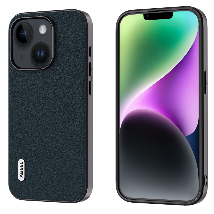 

For iPhone 15 ABEEL Genuine Leather Wave Black Edge Phone Case(Green)