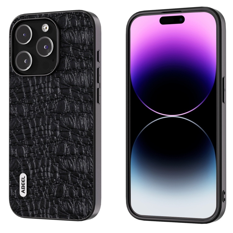 

For iPhone 15 Pro Max ABEEL Genuine Leather Canopy Black Edge Phone Case(Black)