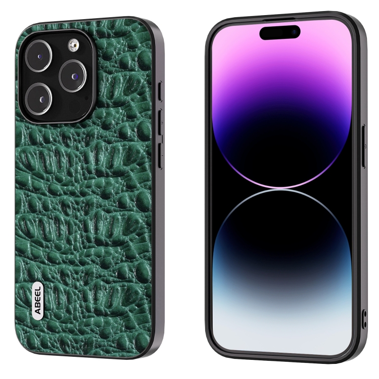 

For iPhone 15 Pro ABEEL Genuine Leather Canopy Black Edge Phone Case(Green)