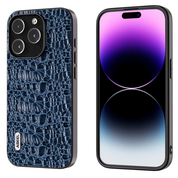 

For iPhone 15 Pro ABEEL Genuine Leather Canopy Black Edge Phone Case(Blue)