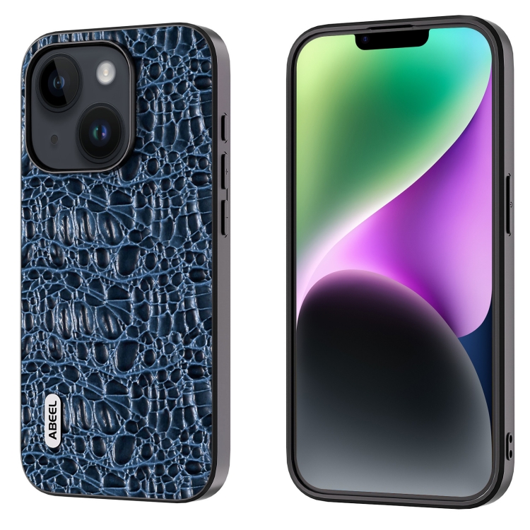 

For iPhone 15 Plus ABEEL Genuine Leather Canopy Black Edge Phone Case(Blue)