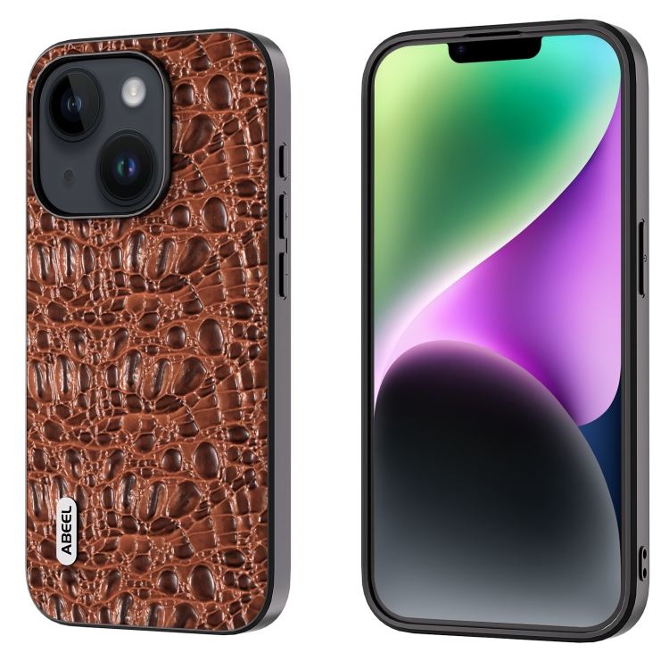 

For iPhone 15 Plus ABEEL Genuine Leather Canopy Black Edge Phone Case(Brown)