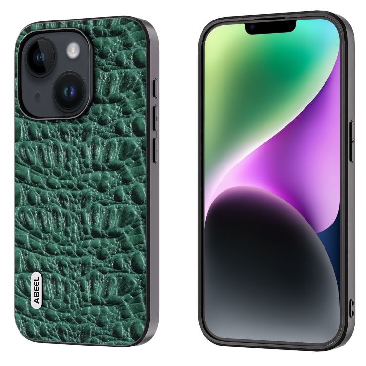 

For iPhone 15 ABEEL Genuine Leather Canopy Black Edge Phone Case(Green)