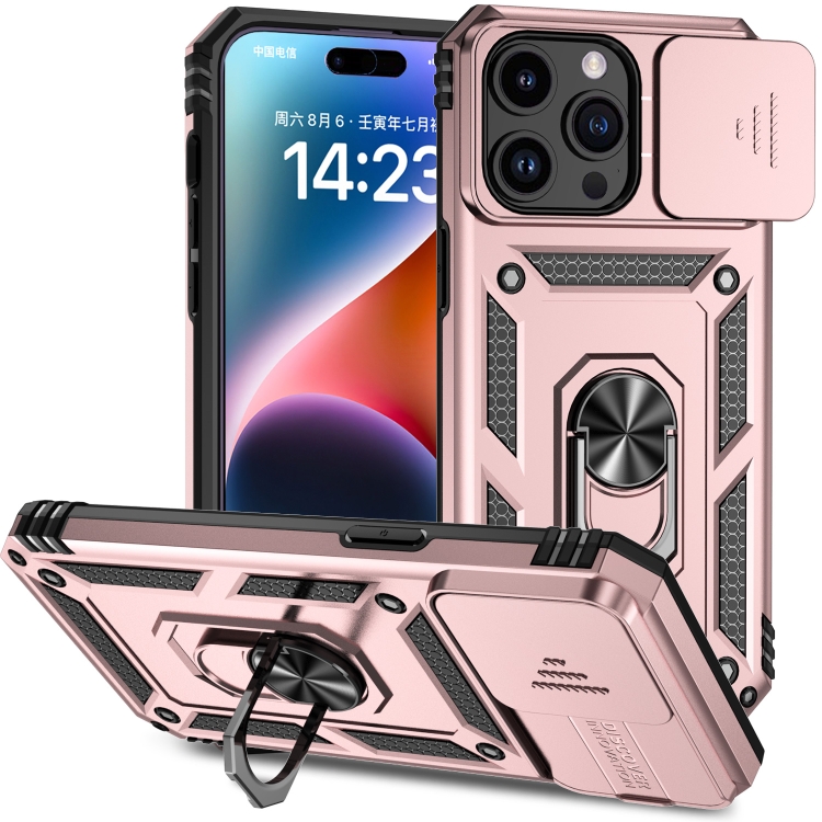 

For iPhone 15 Pro Sliding Camshield Holder Phone Case(Rose Gold)