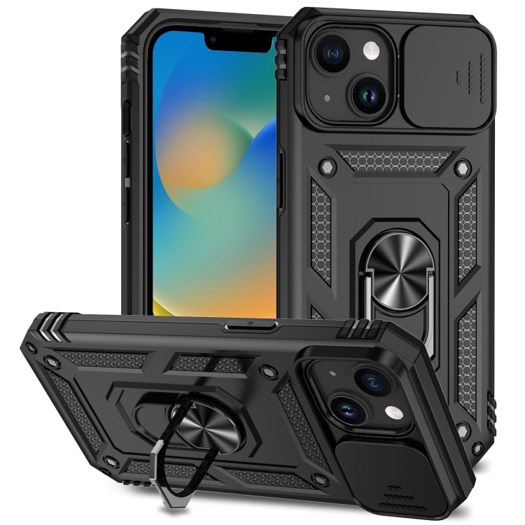 

For iPhone 15 Plus Sliding Camshield Holder Phone Case(Black)