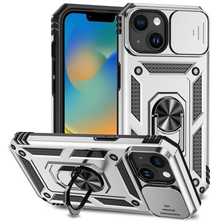 

For iPhone 15 Plus Sliding Camshield Holder Phone Case(Silver)