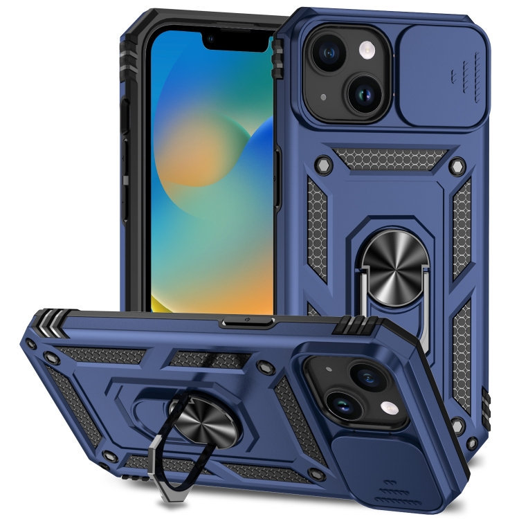 

For iPhone 15 Sliding Camshield Holder Phone Case(Blue)