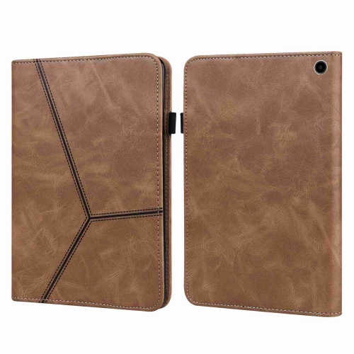 

For Amazon Kindle Fire HD 8 2022 Embossed Striped Leather Tablet Case(Brown)