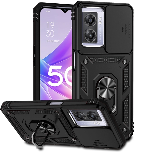 For OPPO A57 Sliding Camshield Holder Phone Case(Black)