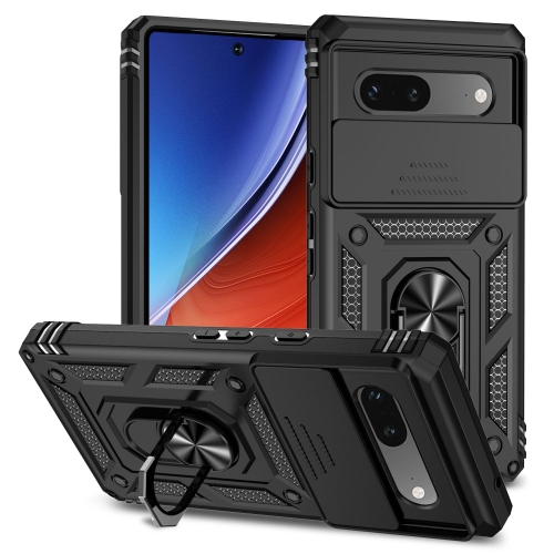 For Google Pixel 7a Sliding Camshield Holder Phone Case(Black) чехол samsung smart s view wallet cover для galaxy a72 black ef ea725pbegru