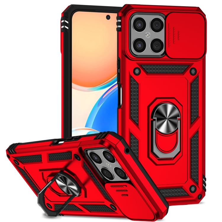 

For Honor X8 Sliding Camshield Holder Phone Case(Red)