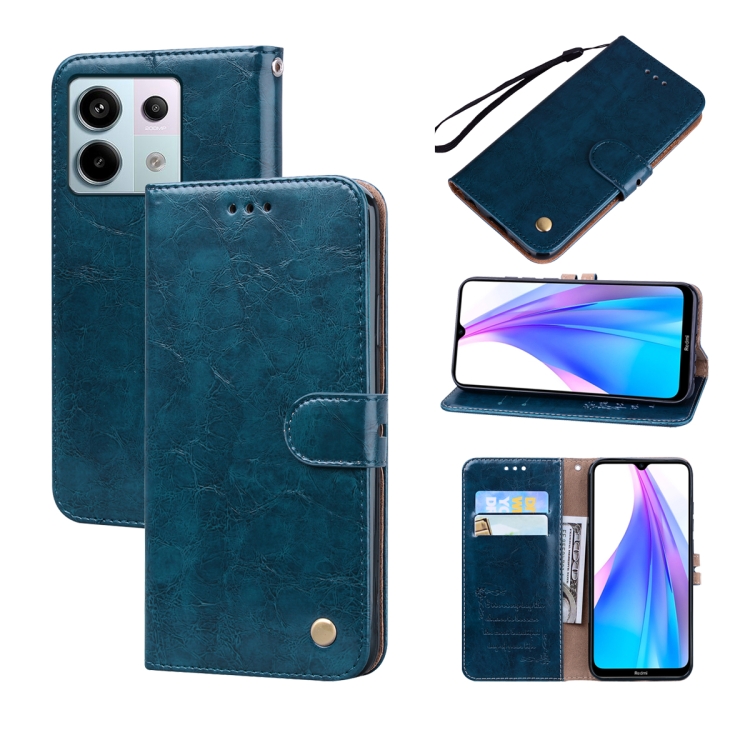 

For Xiaomi Redmi Note 13 4G Oil Wax Texture Leather Phone Case(Blue)
