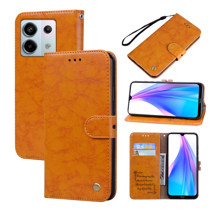 

For Xiaomi Redmi Note 13 5G Oil Wax Texture Leather Phone Case(Yellow)