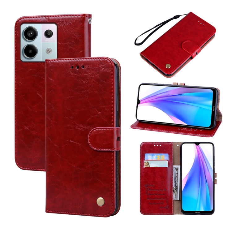 

For Xiaomi Redmi Note 13 5G Oil Wax Texture Leather Phone Case(Red)