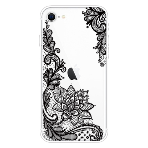 For iPhone SE 2020 / 8 / 7 Coloured Drawing Pattern Highly Transparent TPU Protective Case(Black Rose)