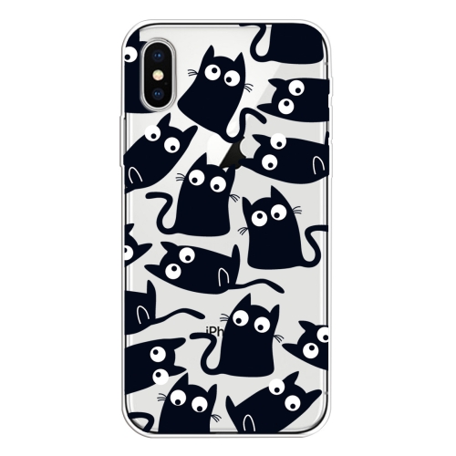For iPhone XS Max Coloured Drawing Pattern Highly Transparent TPU Protective Case(Black Cat)