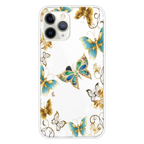 For iPhone 11 Pro Coloured Drawing Pattern Highly Transparent TPU Protective Case(Golden Butterfly)