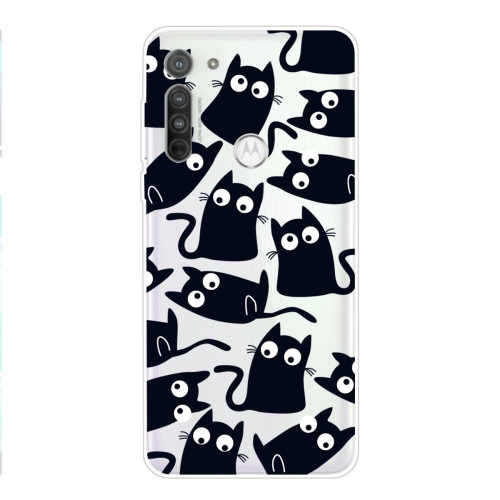 For Motorola G8 Power Coloured Drawing Pattern Highly Transparent TPU Protective Case(Black Cat)