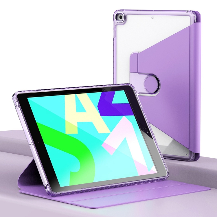 

For iPad 10.2 2021 / 2020 / 2019 Clear 360 Rotation Stand Smart Leather Tablet Case(Purple)