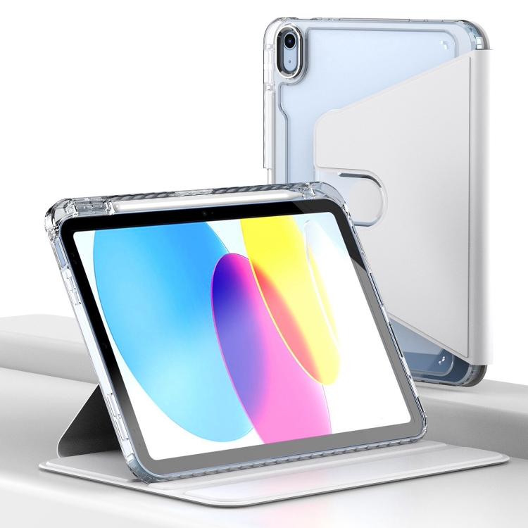 

For iPad 10th Gen 10.9 2022 Clear 360 Rotation Stand Smart Leather Tablet Case(White)