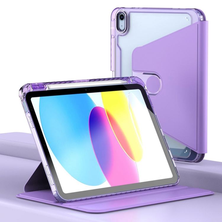 

For iPad 10th Gen 10.9 2022 Clear 360 Rotation Stand Smart Leather Tablet Case(Purple)