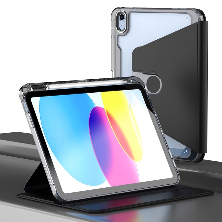 

For iPad 10th Gen 10.9 2022 Clear 360 Rotation Stand Smart Leather Tablet Case(Black)