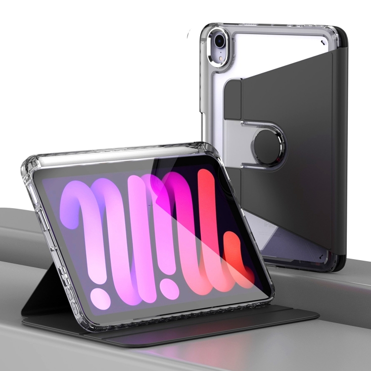 

For iPad mini 6 Clear 360 Rotation Stand Smart Leather Tablet Case(Black)