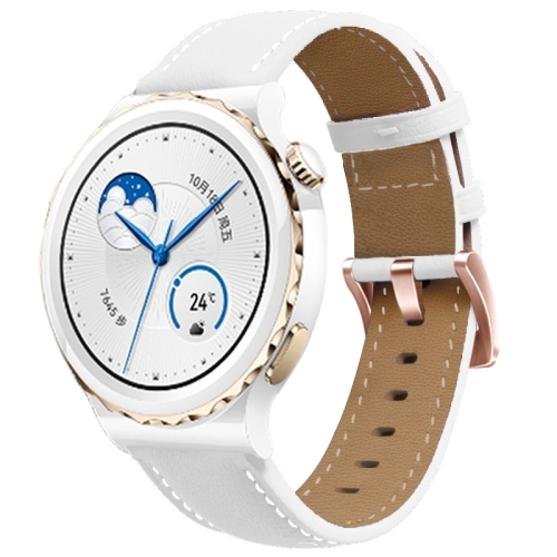 

For Garmin Venu / SQ / SQ2 / Venu 2 Plus 20mm Rose Gold Buckle Genuine Leather Watch Band(White)