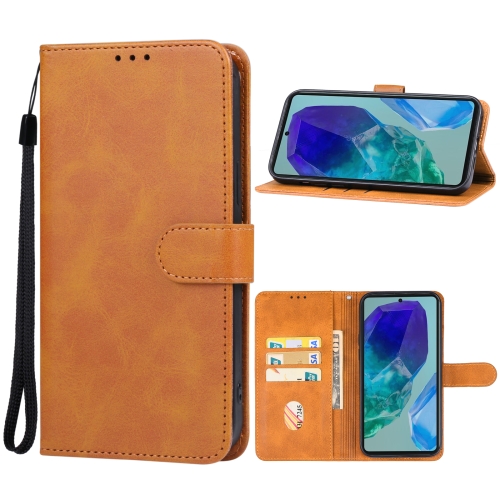 

For Samsung Galaxy M55 Leather Phone Case(Brown)