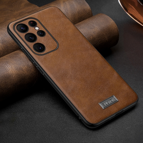 

For Samsung Galaxy S25 Ultra 5G SULADA Shockproof TPU Hybrid Handmade Leather Phone Case(Brown)