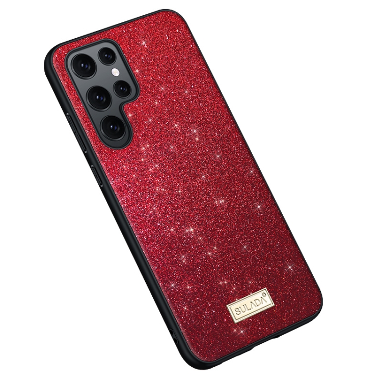

For Samsung Galaxy S25 Ultra 5G SULADA Glittery TPU Hybrid Handmade Leather Phone Case(Red)