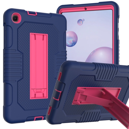 

For Samsung Galaxy A 8.4 T307 Contrast Color Robot B2 Silicone Hybrid PC Tablet Case with Holder(Navy Blue Rose)