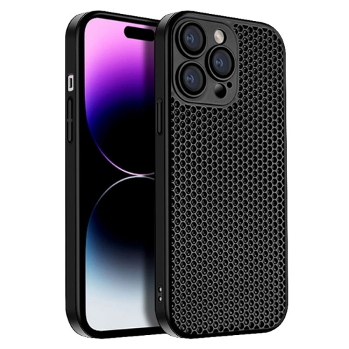 

For iPhone 14 Pro Max Honeycomb Radiating PC Phone Case(Black)