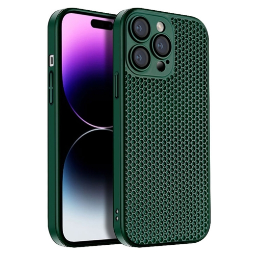 

For iPhone 14 Pro Max Honeycomb Radiating PC Phone Case(Green)