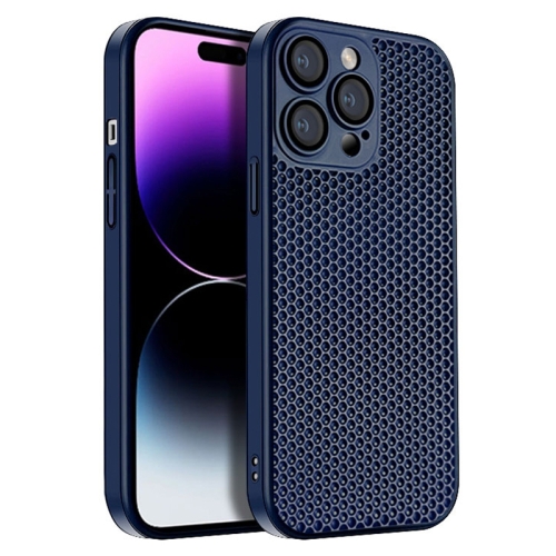 

For iPhone 14 Pro Max Honeycomb Radiating PC Phone Case(Blue)