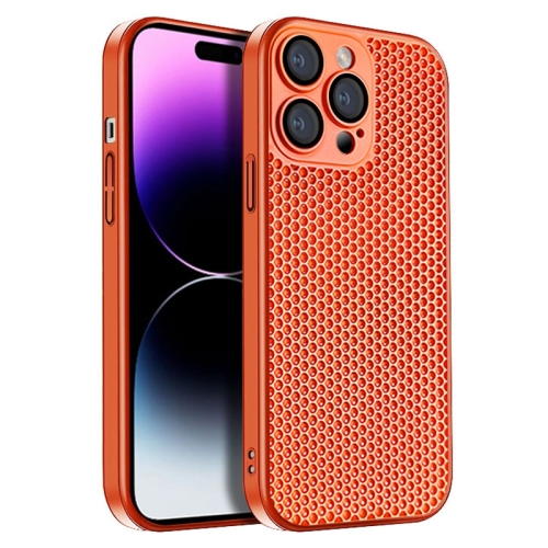 

For iPhone 14 Pro Max Honeycomb Radiating PC Phone Case(Orange)