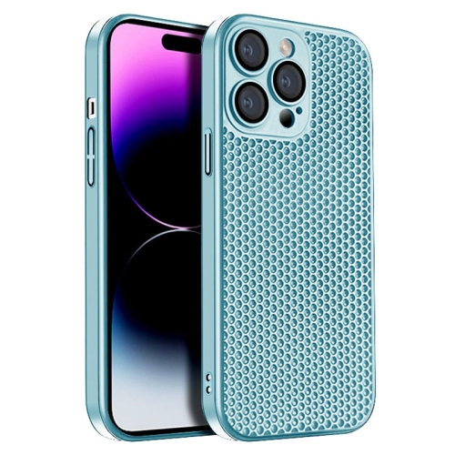 For iPhone 14 Pro Max Honeycomb Radiating PC Phone Case(Sky Blue) waterproof mold for polishing grinding machine for iphone 15 15promax 12 12mini 11promax 8 8p x xr xsmax iwatch 38mm 40mm 42mm