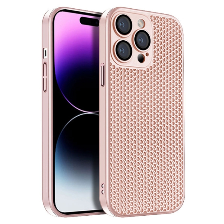 

For iPhone 14 Pro Max Honeycomb Radiating PC Phone Case(Pink)