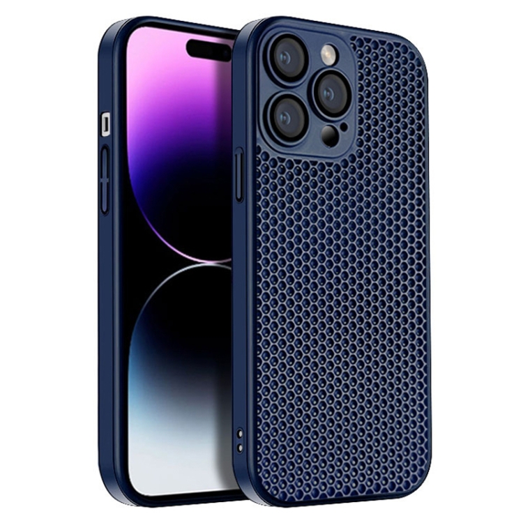 

For iPhone 14 Pro Honeycomb Radiating PC Phone Case(Blue)