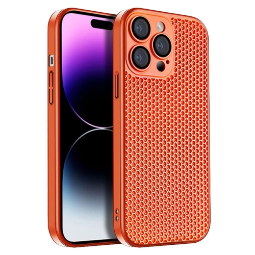 

For iPhone 14 Pro Honeycomb Radiating PC Phone Case(Orange)