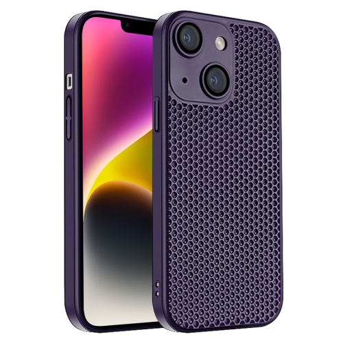 For iPhone 14 Plus Honeycomb Radiating PC Phone Case(Purple) flexible shaft with quick coupling italian connect type handpiece jewelry tools
