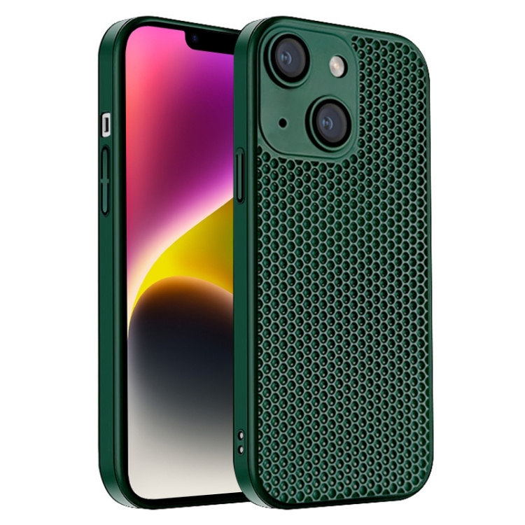 

For iPhone 14 Plus Honeycomb Radiating PC Phone Case(Green)