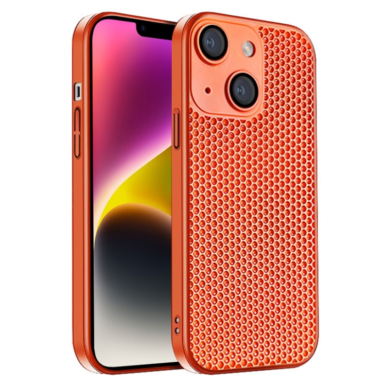 

For iPhone 14 Plus Honeycomb Radiating PC Phone Case(Orange)