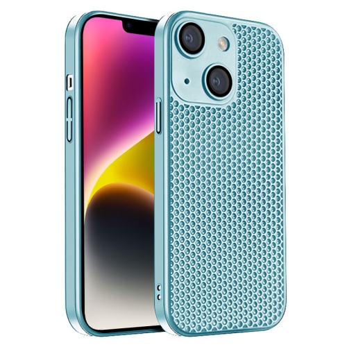 

For iPhone 14 Plus Honeycomb Radiating PC Phone Case(Sky Blue)